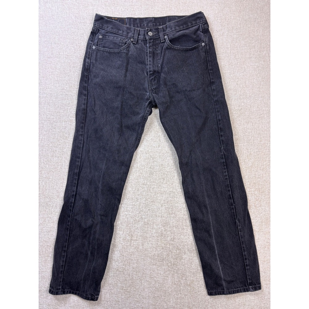 Levis 505 Regular Fit Straight Leg Faded Black Denim Jeans Mens 34x32